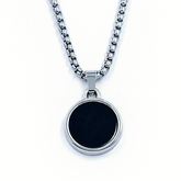 Men's Pendant: Circular, Black, with a Silver-Colored Chain