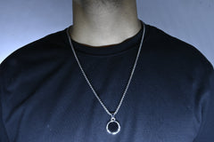 Men's Pendant: Circular, Black, with a Silver-Colored Chain