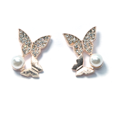 Golden Butterfly Duo Earrings with Gem and Pearl