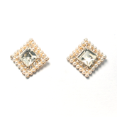 Square Gem Ear Tops with Sparkling Border
