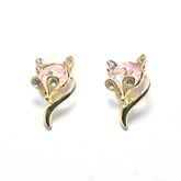 Pink Gem Flower Earrings with Gold Leaves