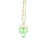Green Gemstone Golden Leaves Necklace
