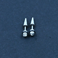 Shiny Silver Cone Earring with Diamond Stud
