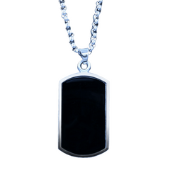 Rectangular Dogtag Style Pendant for Men: with Silver Chain