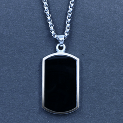 Rectangular Dogtag Style Pendant for Men: with Silver Chain