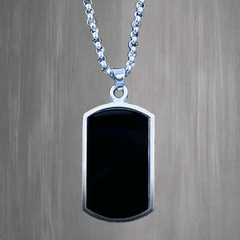Rectangular Dogtag Style Pendant for Men: with Silver Chain