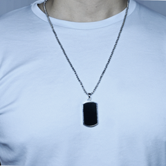 Rectangular Dogtag Style Pendant for Men: with Silver Chain
