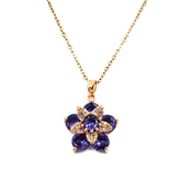 Golden Floral Inspired Pendant with Purple Gemstones and Unique Pattren Golden Chain