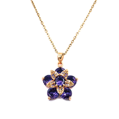 Golden Floral Inspired Pendant with Purple Gemstones and Unique Pattren Golden Chain