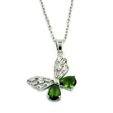 Silver & Green Butterfly Pendant with Silver Chain