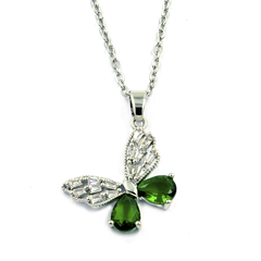 Silver & Green Butterfly Pendant with Silver Chain