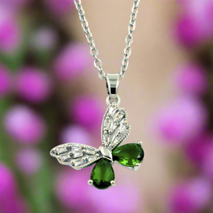 Silver & Green Butterfly Pendant with Silver Chain