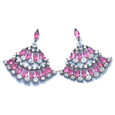 Pink Gemstone Leaf Earrings with Crystals