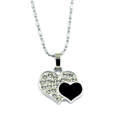 Pair of Hearts Pendant: One Silver, One Black, With a Unique Patterned Silver Chain