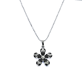 Flower Pendant: Five Leaves, Silver Design, Centered Circular Gem, Matching Chain