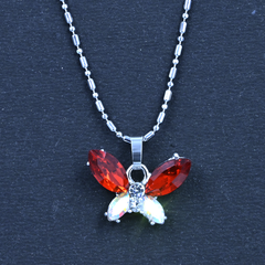 Silver Chain Necklace with Ultra Shiny Red Stone Butterfly Wings Inspired Pendant
