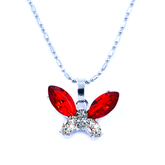 Silver Chain Necklace with Ultra Shiny Red Stone Butterfly Wings Inspired Pendant
