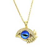 Evil Eye Gold Pendant with Silver Gems, Blue Eye & Gold Eyelashes with Silver Chain
