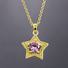 Super Shiny Star Chain Pendant with Pink Colour Diamond