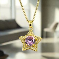 Super Shiny Star Chain Pendant with Pink Colour Diamond
