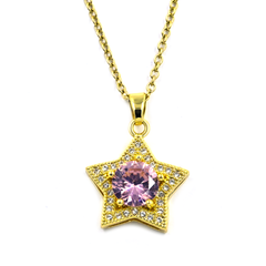 Super Shiny Star Chain Pendant with Pink Colour Diamond