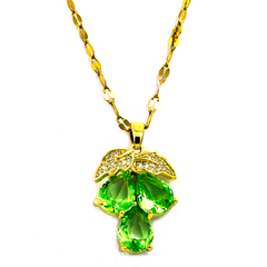 Gold Chain Necklace Pendant Decorated with Green Diamond Fruits and Gold Leaves