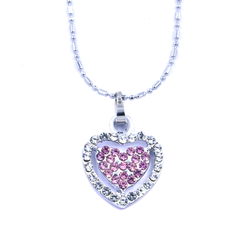 Dual Heart Pendant: A Stunning Silver Necklace Decorated with an Beautiful Pink & Silver Gems