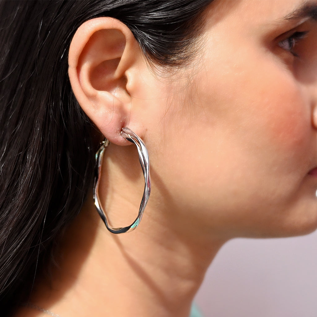 Silver Dual-Hoop Earrings with Textured Design