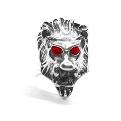 Silver Lion Red Eye Mens Ring