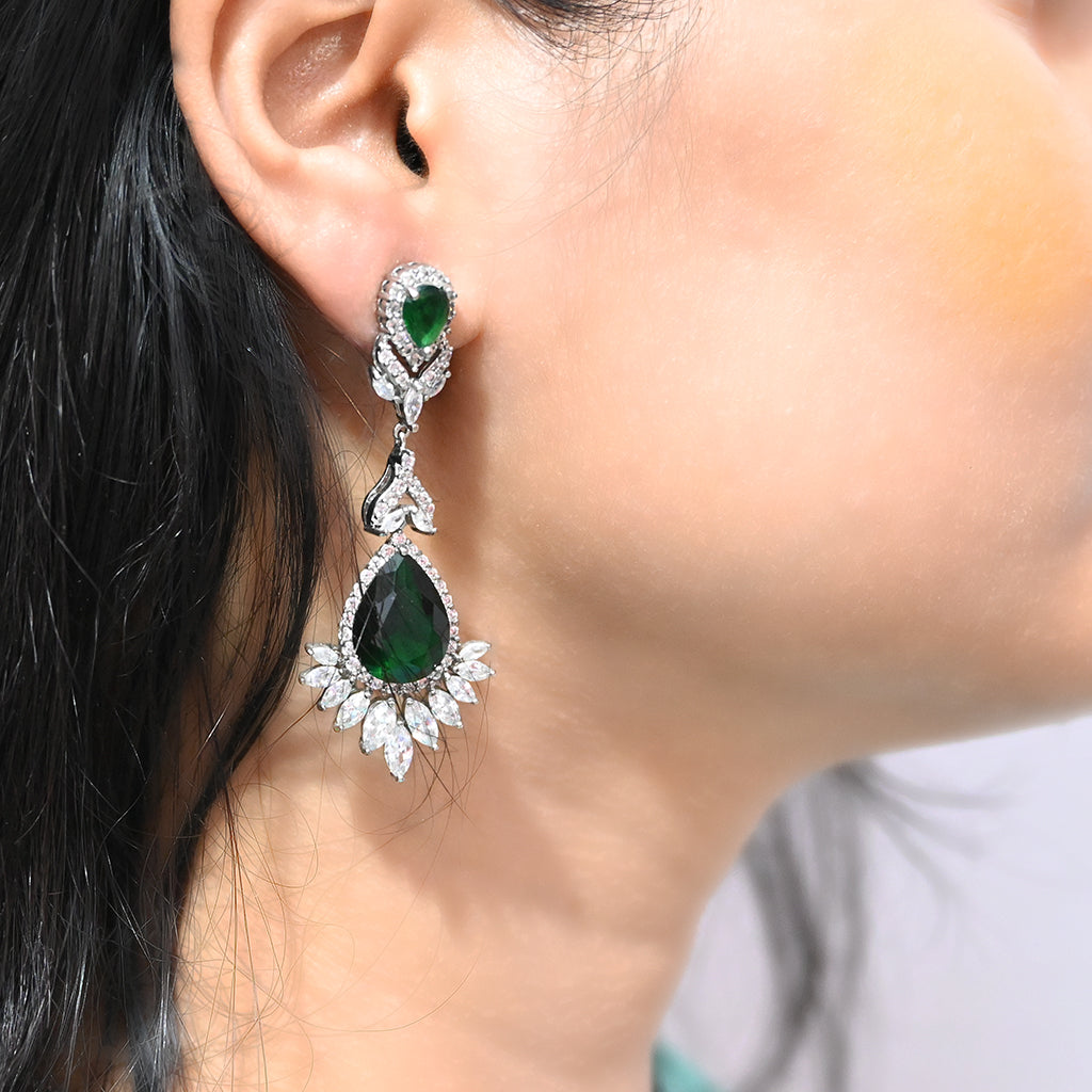 Crystal Earrings with Nature-Inspired Green Gems