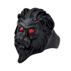 Black Lion Red Eye Mens Ring