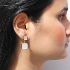Beige Duo Square Earrings with Unique Pattern