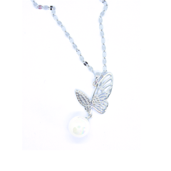 Butterfly Pendant with White Pearl on Unique Silver Chain