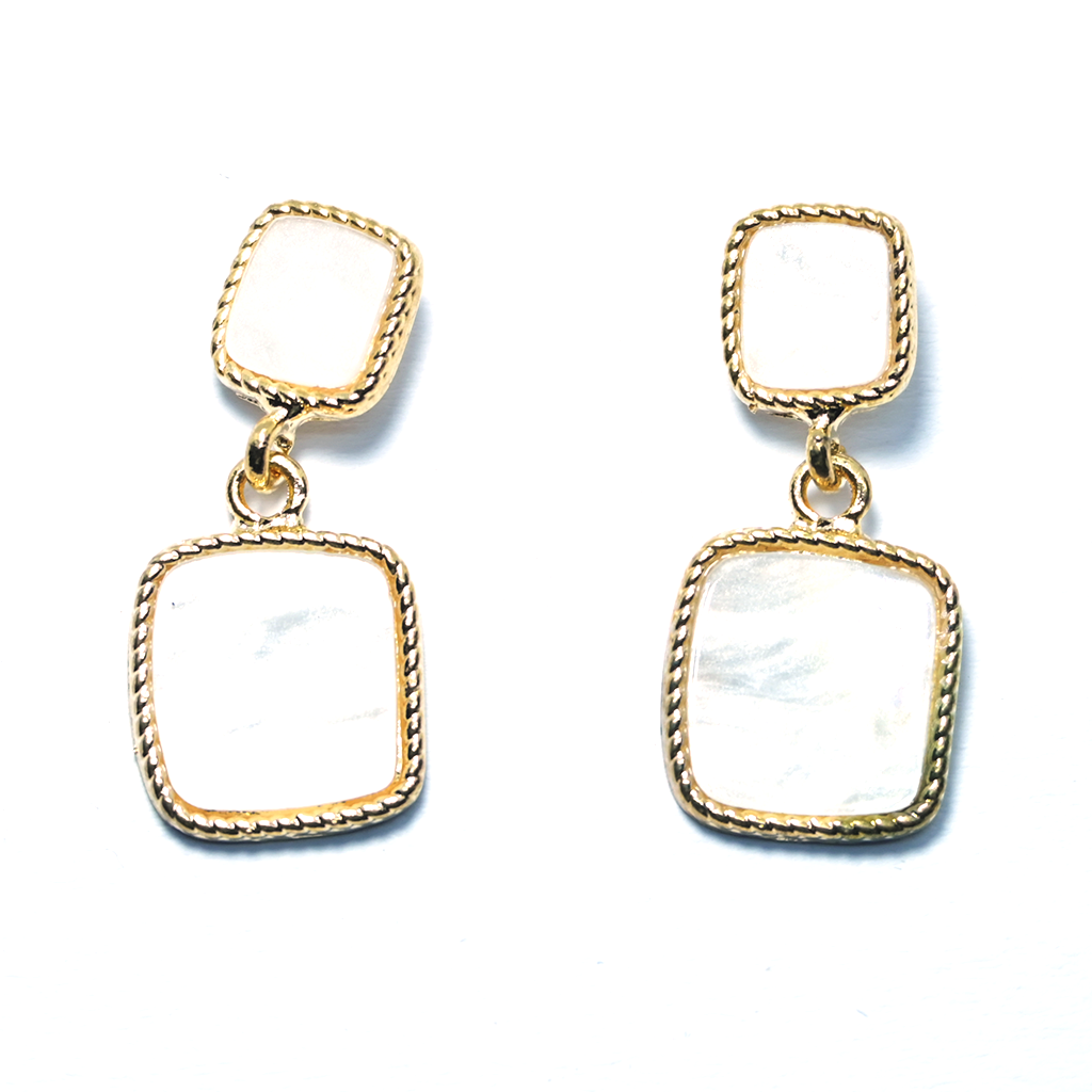 Beige Duo Square Earrings with Unique Pattern