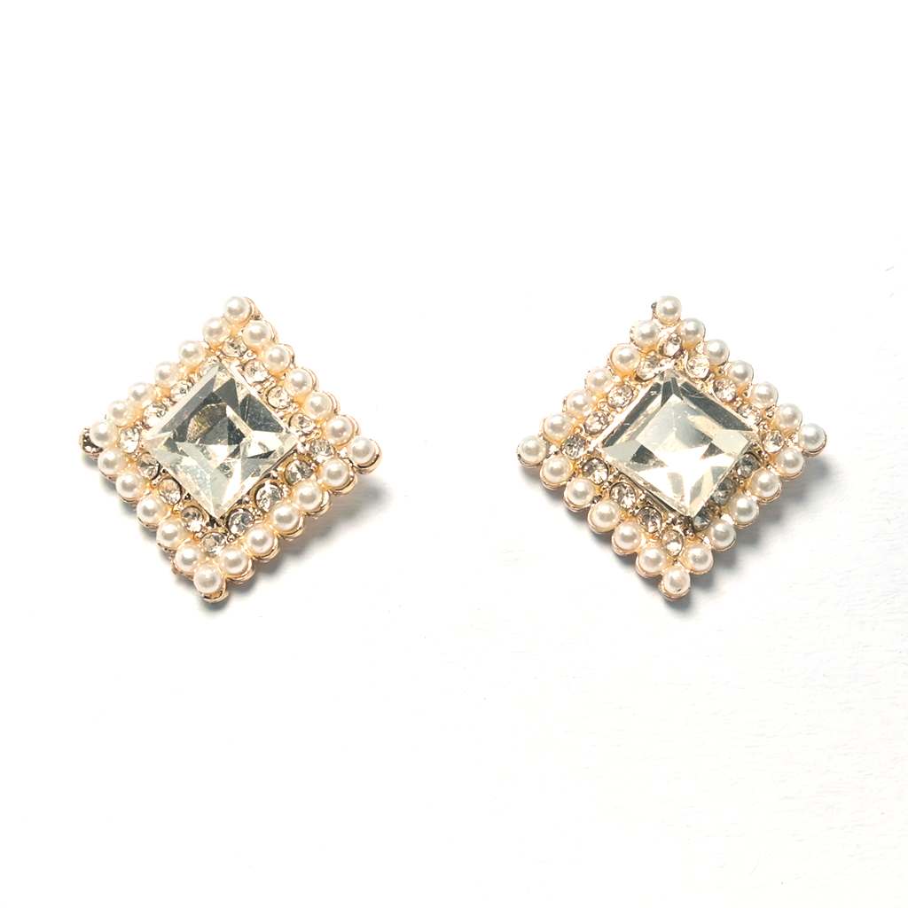 Square Gem Ear Tops with Sparkling Border