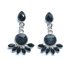 Graceful Black and Silver Floral Drop Earrings