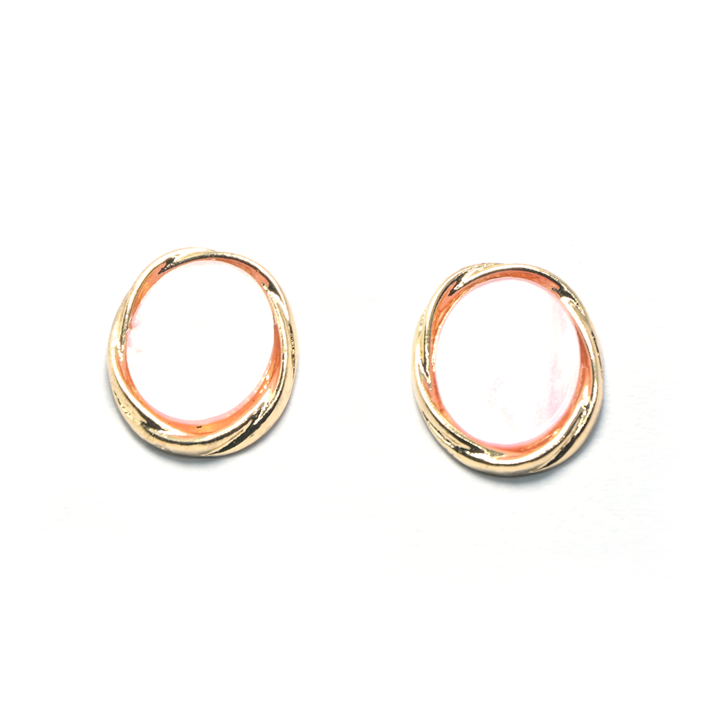 Peach Oval Earrings with Gold Border
