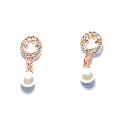 Shiny Rose Gold Earrings with Crystals and Pearl