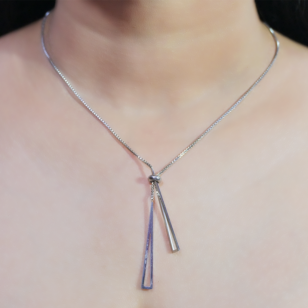 Sleek Silver Triangle Pendant Necklace