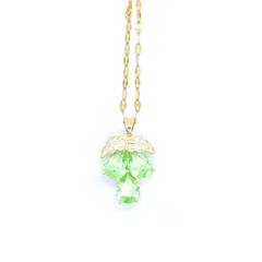 Green Gemstone Golden Leaves Necklace