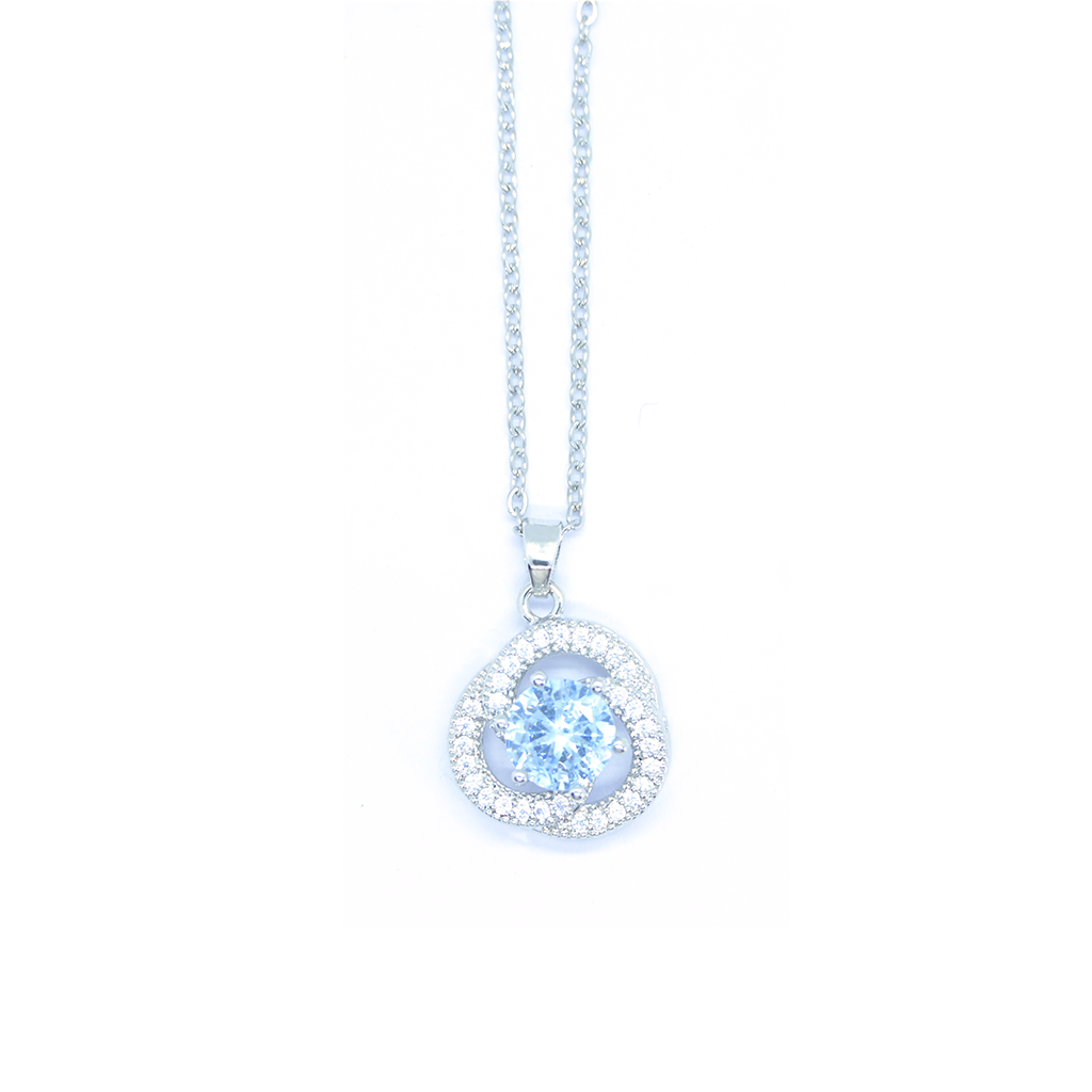 Intersecting Circles Pendant with White Gems with Chain