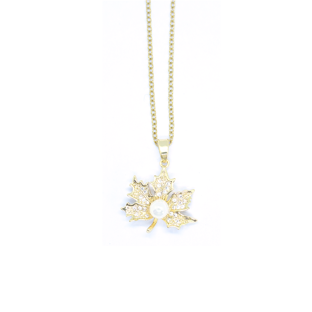 Golden Maple Leaf Pendant with Pearl