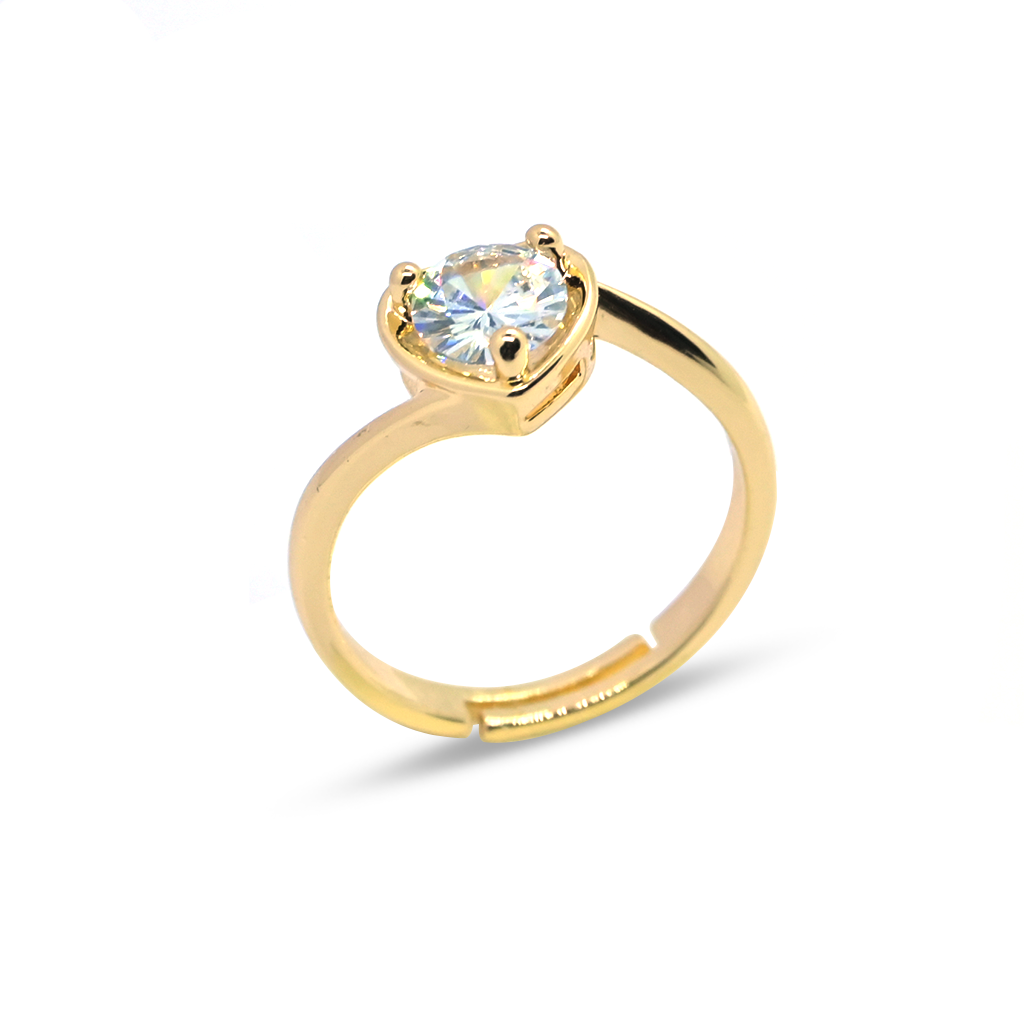 Plated Ring with Heart-Shaped Gemstone