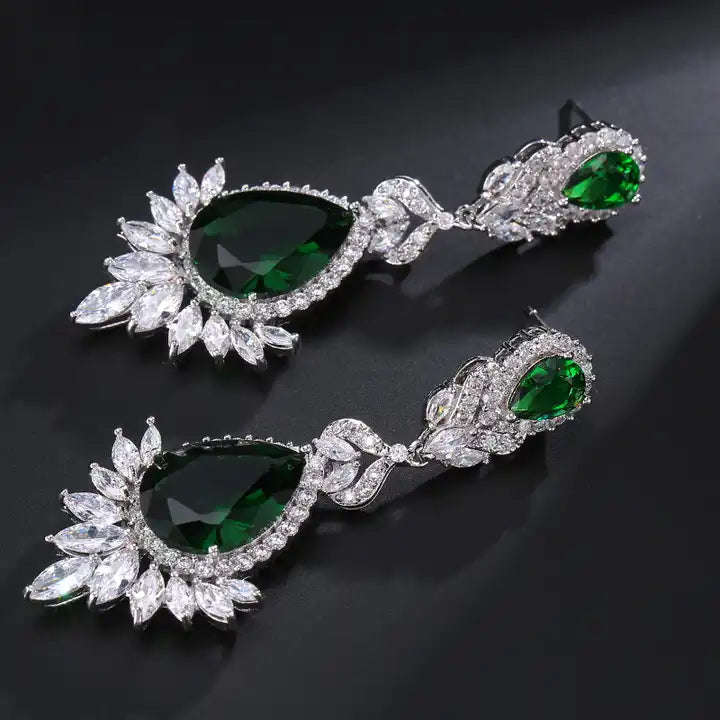 Crystal Earrings with Nature-Inspired Green Gems