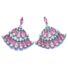 Pink Gemstone Leaf Earrings with Crystals