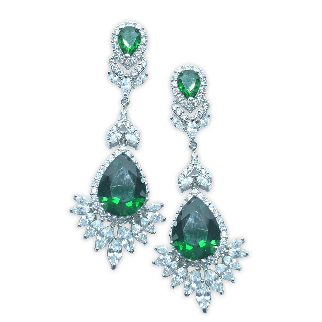 Crystal Earrings with Nature-Inspired Green Gems